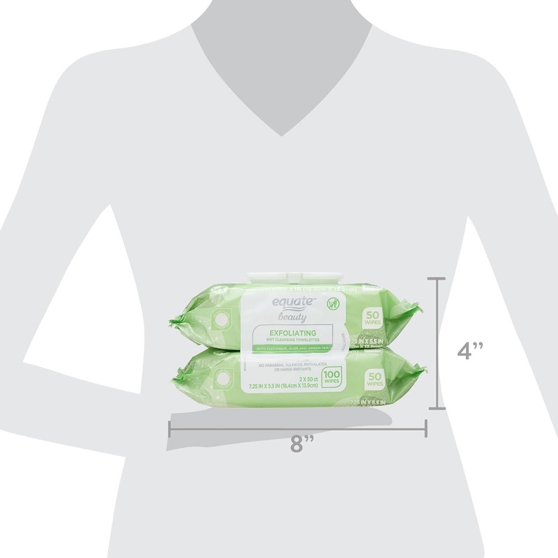 Equate Exfoliating Wet Cleansing Makeup Remover Facial Wipe, Twin Pack,