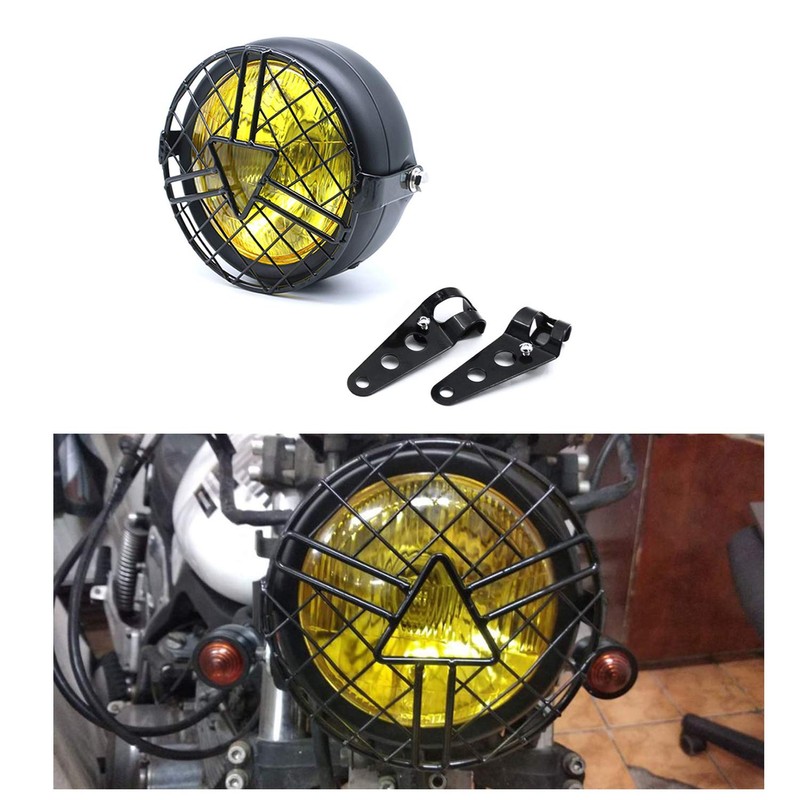 evomosa Universal motorcycle headlight, 6‘’ halogen headlight with lampshade cover