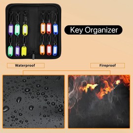 Sdstone Portable Zippered Key Organizer, Fireproof Key Case with 12 Key Hooks and Tags,Waterproof Portable Key Storage for Rental Management Real Estate Sales Hotel Executives and Car Service