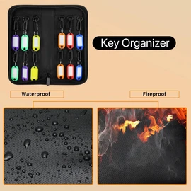 Sdstone Portable Zippered Key Organizer, Fireproof Key Case with 12 Key Hooks and Tags,Waterproof Portable Key Storage for Rental Management Real Estate Sales Hotel Executives and Car Service