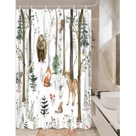 Rustic Forest Shower Curtains, Rustic Lodge Cabin Shower Curtain Woodsy RV Shower Curtain, wildlife Animals woodland Shower Curtain Campers Shower Curtain Camping Bathroom Set with Hooks, 36X72 Inch