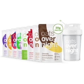 Oats Overnight Fruit Variety Pack - High Protein, High Fiber Breakfast Protein Shake - Gluten Free, Non GMO, Protein Oatmeal - Fruity Cereal, Chocolate Covered Banana & More (8 Pack + BlenderBottle)