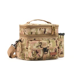 Tactical Lunch Bag for Men Expandable Double Deck Insulated Lunch Box Leakproof Large Capacity Thermal Cooler Bag with MOLLE Water Bottle Pouch for Adults for Work Picnic Camping（Camouflage）