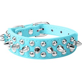 haoyueer Spiked Dog Collar Soft Pu Leather Mushrooms Rivet Spike Studded Puppy Adjustable Pet Collars for Small Breeds (M, Light Blue)