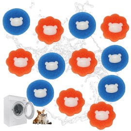 Pack of 12 Pet Hair Remover Washing Machine, Reusable Lint Balls, Washing Machine, Anti-Winding Washing Balls, Removes Pet Hair and Lint (Blue + Orange)