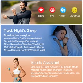 Fitness Tracker Smart Watch (Answer/Make Call) with Heart Rate Monitor/Step Counter/Calories, Activity Tracker Sleep Monitor, IP68, Health Tracker Pedometer Stopwatch for Man Women