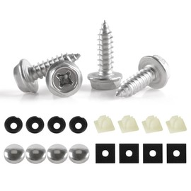 LivTee Rustproof License Plate Screws for Securing License Plates Frames and Covers on Cars and Trucks, 4 Sets Premium Stainless Steel Self Tapping Mounting Bolts, Silver
