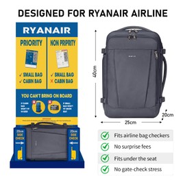 ECOHUB Ryanair Backpack 40 x 20 x 25 cm Hand Luggage 13 Pockets Travel Backpack Aeroplane Carry-ons Waterproof Backpack Women's Small PET Recycled Environmentally Friendly 20L, darkgray, 40 x 20 x 25