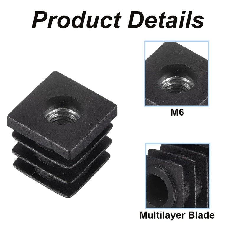 10 Pcs Square Tube Plastic Inserts M8 Thread Furniture Leg