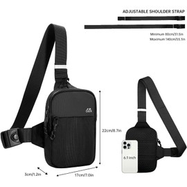 Small Sling Bag for Women and Men, mini Crossbody Bags Trendy with Extended Strap, Lightweight Chest Bag (Black 2#)