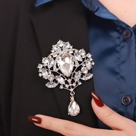 Kercisbeauty - Broche de vidrio champaña para vestido de traje, unisex, lágrima, broches grandes, para mujeres y hombres, ocasión especial, Plateado, Plata