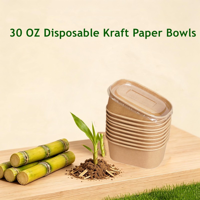 65 Pack 30 OZ Disposable Kraft Paper Bowls with Forks,