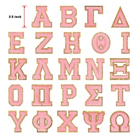 2PCS Chi Iron on Greek Letter Patches Glitter Gold Pink Chenille Greek Letters Sorority Gifts Greek Letter Patches for Clothing Hats Shirts Repairing Jeans Bags Craft