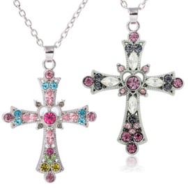 LIKGREAT Cross Necklace for Women Religious Faith Jewellery Gift Infinity Crucifix Crystal Pendant for Girls 18 Inch Length with Adjustable Chain, Stainless Steel, No Gemstone