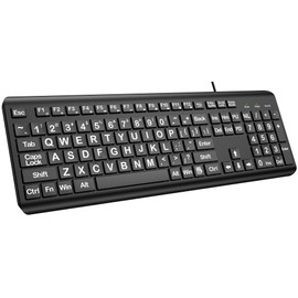 EDJO Large Print Computer Keyboard, Wired USB Full Size Quiet Keyboard with 4X Oversized Print Letters for Visually Impaired Low Vision Individuals Easy to See and Type for PC, Laptop,Windows