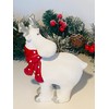 White Reindeer with Red Spotty Scarf Christmas Ornament (STANDING DEER