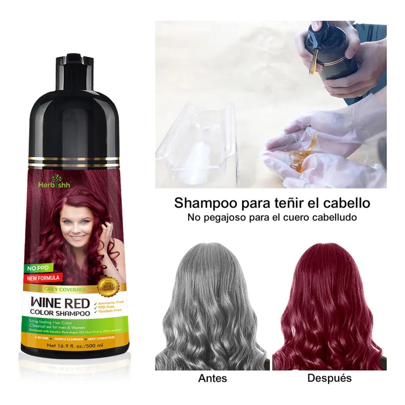 Shampoo Tinte Cubre Canas Rojo Vino Herbishh 500ml