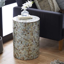 Deco 79 48985 Small Round End Table with Freshwater Pearl Mussel Shell Inlay, 14” x 20”