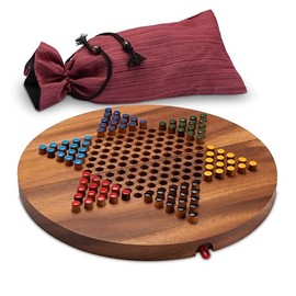 LOGOPLAY Halma Size XL for 2 to 6 Players with Cloth Bag - Playing Field 31 cm Round - 6 x 15 Game Sticks