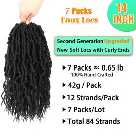 Faux Locs Crochet Hair (14 Inch) XCRUIQO Soft Locs with Curly Ends Goddess Locs Synthetic Boho Crochet Faux Locs for Women Pre Looped (8 Packs, 1B#)