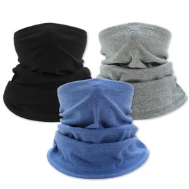 KEYRI 3 Pcs Neck Warmer for Men Women Winter Outdoor Thermal Snood Windproof Winter Neck Gaiter Fleece Face Scarf Bandana Covering Neckwear for Outdoor Sports Motorcycle Skiing (Black Grey Blue)