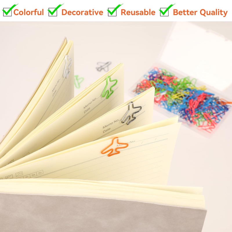 100 Pieces Airplane Shape Paper Clips Rainbow Creative Paper Clips