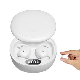 HJX M73 Sleep Earbuds for Side Sleepers, Invisible Earbuds,mini Earphones, Ultra-Light in-Ear Headphones, 50H Playtime with Charging Case, Clear Calls& Noise Block,White