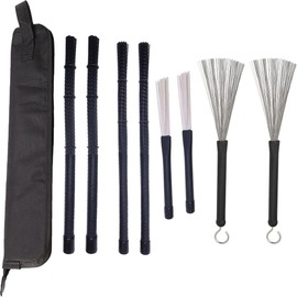 Jiayouy 4 Pair Drum Brush Kit 2 Pair Nylon Drum Brushes for Cajon, 2 Pair Retractable Drum Wire Brushes and Nylon Brush Stick with Comfortable Rubber Handles for Jazz Cajon Drum Percussion Accessory