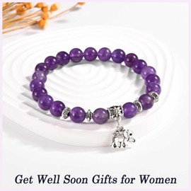 TEVOP Get Well Soon Gifts for Women, Purple Beads Bracelet Elephant Gifts, Inspirational Gift Cheer Up Gift for Women Girls Birthday Christmas Presents