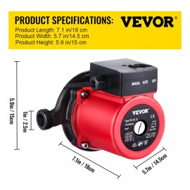 Vevor Bomba Circuladora Agua Caliente 3 Velocidades 245w