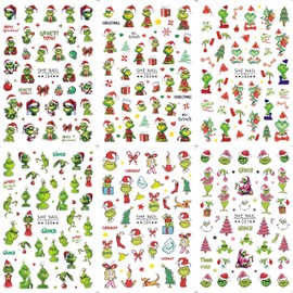 6 Sheets Christmas Nail Art Decals 3D Self-Adhesive Cartoon Xmas Nail Stickers Design WinterXmas Funny Green Monster Nail Decals Christmas Nail Decals Supplies for Women Nail Art DIY Manicure