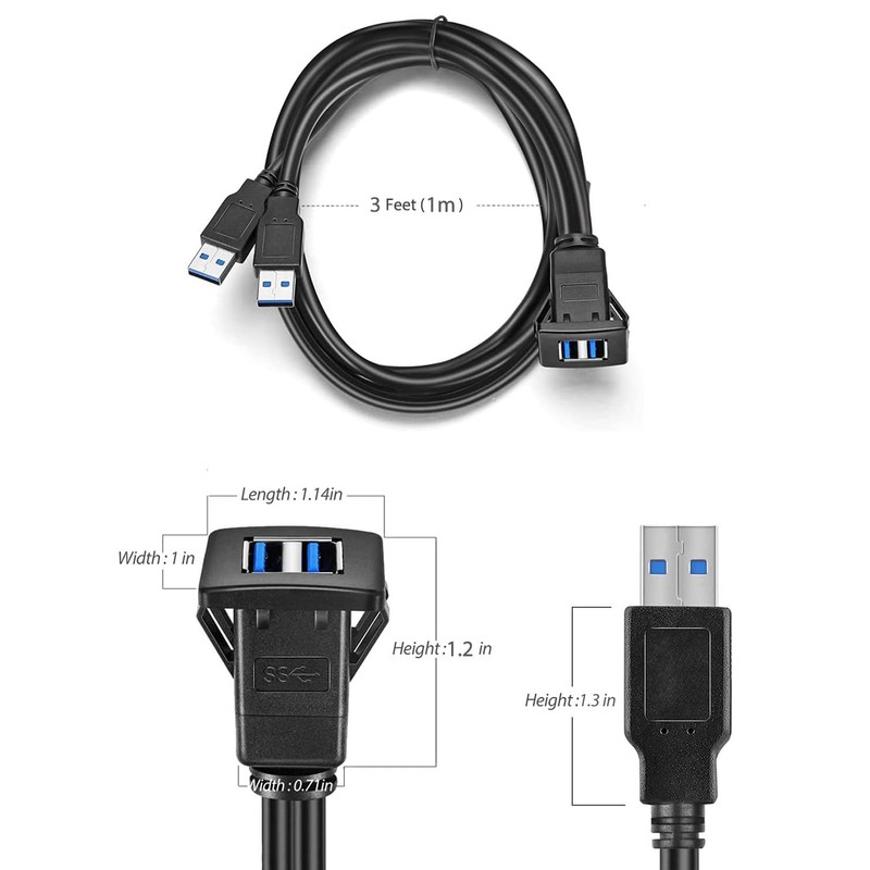 URWOOW 1M USB3.0 Dual Square Flush Mount - USB 3.0