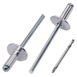 SKIR'CO (Pack of 300) Large Flange Aluminium Blind Rivets 4.0 x 10 mm, Steel Mandrel, Drill Included