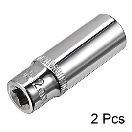 uxcell 2 Pcs 1/4 Inch Drive 12mm 6-Point Deep Socket, Metric, Cr-V
