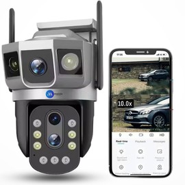 Maizic Smarthome Supercam 10X Optical Zoom 5MP+5MP Smart Wi-fi CCTV Camera for Home with Triple Screen View, 360° View, Color Night Vision, Two-Way Communication, IR Distance 20Mtr