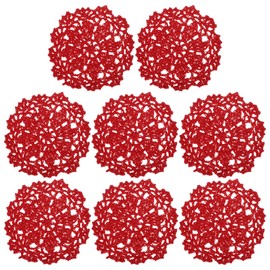 sourcing map Fabric Coasters, 8pcs 4" - Cotton Woven Crochet Doilies, Lace Embroidery Cup Mat with Floral Pattern for Wedding Party Decoration (Red)