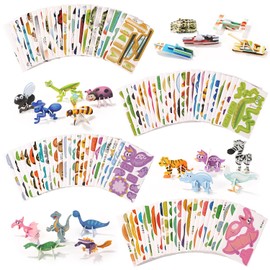 100pcs Educational 3D Cartoon Puzzle, Versatile DIY Craft Gifts 3D Animals Dinosaurs Aircraft Insects Jigsaw Puzzles for Kids Art Crafts Toys for Toddlers Boys Girls Children Birthday Gift