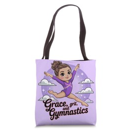 Girls Gymnastics Grace Grit Gymnastics Purple Leotard Tumble Tote Bag