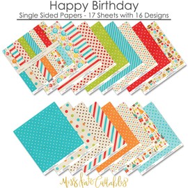 Miss Kate Cuttables Pattern Paper Pack - Happy Birthday - Scrapbook Premium Specialty Paper Single-Sided 12"x12" Collection Includes 16 Sheets