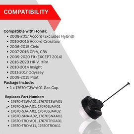 2Pcs 17670-T3W-A01 Gas Cap, Fuel Cap Fit for Honda Civic CR-V Accord Fit Odyssey Pilot HR-V Crosstour Insight, Acura MDX RDX ILX TL TSX, 07, 08, 09, 10,11, 12, 13, 14, 15, 16, 17, 18, 19, 20