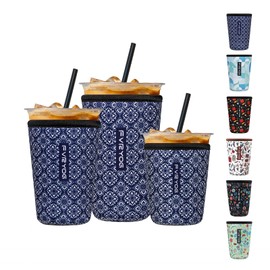 3 Pack Reusable Insulated Neoprene Iced Coffee Sleeves & Coffee Cup Holder, Universal Fit 16-32oz Cups for Hot/Cold Beverages