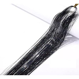 Sparkly 3D Hair Tinsel Glitter Synthetic Heat Resistant Extensions (Black)