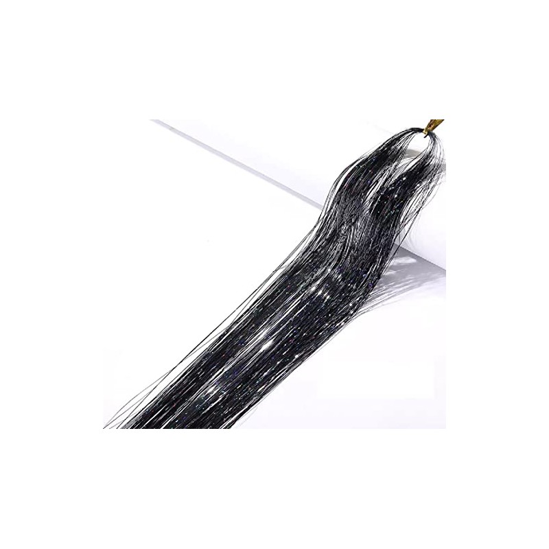 Sparkly 3D Hair Tinsel Glitter Synthetic Heat Resistant Extensions (Black)