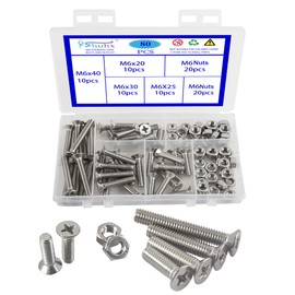 Rshuhx 80PCS M6 Cross Countersunk 304 Stainless Steel Machine Screws Bolts and Nuts Flat Head Phillips Screw Fastener Repair Tools Assortment Kit for Baby Crib Headboards Chairs Furniture