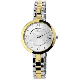 Excellanc 1800070 Women's Watch Link Bracelet Metal Rhinestone Clip Closure Analogue Quartz, Silver and gold colour, Bracelet