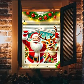BlissYard Christmas Window Banner Santa Reindeer 31x47 Inch Decoration for Holiday Home Decor Large Xmas Window Cover Background Festive Wall Hanging Seasonal Display For Girls or boys gifts