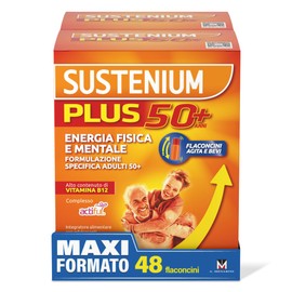 Sustenium Plus 50+ Integratore Alimentare Energizzante con Vitamina B12 Alto Contenuto, Formula Specifica per Adulti 50+ in Pratici Flaconcini. Energia in un Sorso confezione da 48 Flaconcini da 20 ml