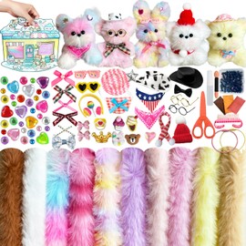 HitsX 124 Pcs Fuzzy Pipe Cleaner Craft Supplies Kit, Large Pastel Thick Fluffy Jumbo Fur Chenille Stems with Decorative Accessories. Creative DIY Animals Dog Puppy. Good for Gift, Party, Birthday