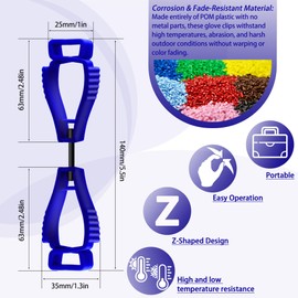 OUJUN 6PCS Heavy-Duty Adjustable Glove Clips - Safety Gloves Belt Clamps for Construction/Motorcycle/Workers, Tool Organization & Hands-Free Efficiency with Belt Loop/Pants Attachment (Dark Blue)