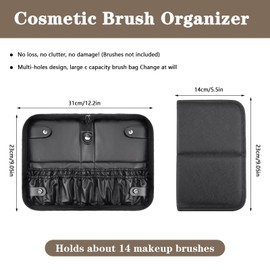 Folding Makeup Brush Organizer, Black Waterproof Stand-Up Travel Makeup Brush Holder, Portable Cosmetic Case Leather Handbag (Only Bag) (BAG-885（18Holes）)